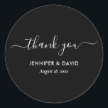 Adesivo Redondo Casamento preto e branco moderno, obrigado palerma<br><div class="desc">Obrigado de casamento preto-e-branco personalizado moderno que você usa com uma fonte moderna de escrita. Itens correspondentes disponíveis.</div>