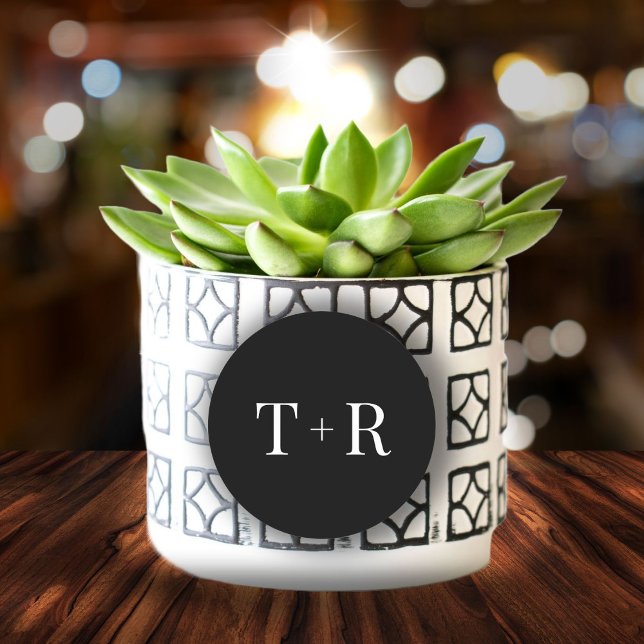 Adesivo Redondo Casamento preto e branco monograma simples (Criador carregado)