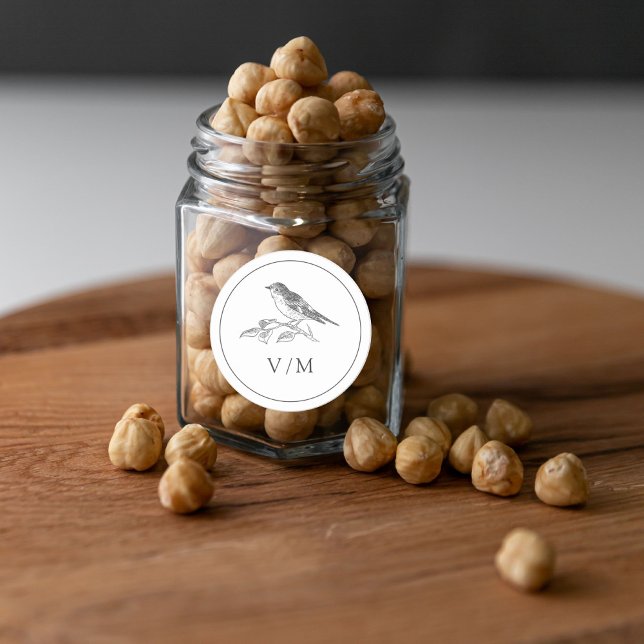 Adesivo Redondo Casamento Preto E Branco Pássaro Vintage (Criador carregado)