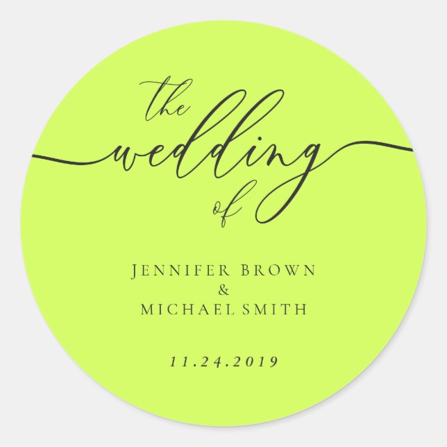 Adesivo Redondo Casamento Preto Jet Lime Ciber Minimal Script (Frente)