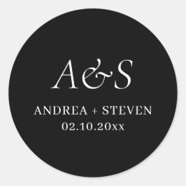Adesivo Redondo Casamento Preto Monograma Elegante 