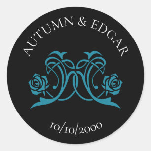 Adesivo Redondo Casamento Preto Rosa Gótica