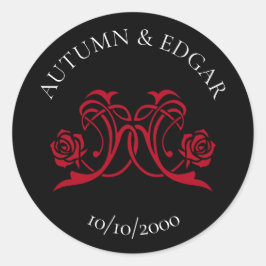 Adesivo Redondo Casamento Preto Rosa Gótico Vermelho