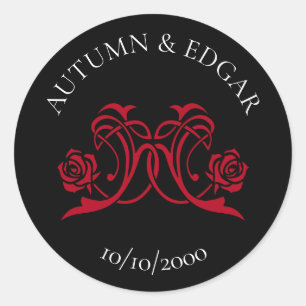 Adesivo Redondo Casamento Preto Rosa Gótico Vermelho