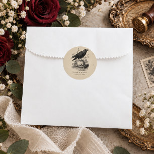 Adesivo Redondo Casamento Preto Vintage Gótico Toile Bege Corvo