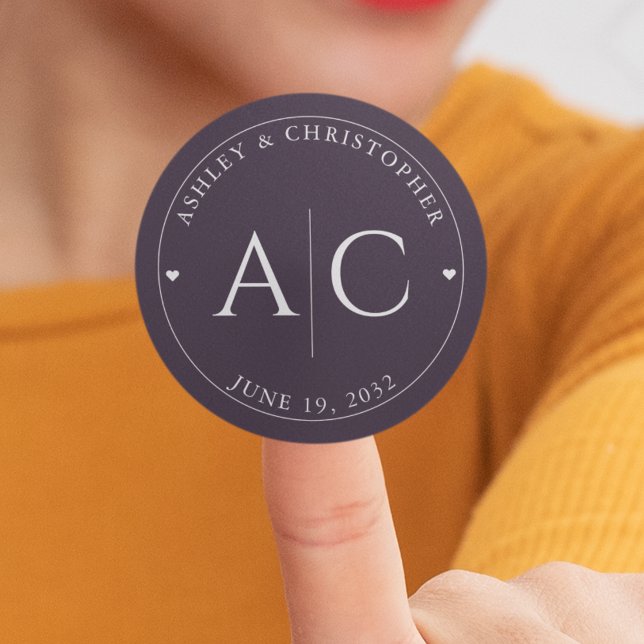 Adesivo Redondo Casamento Púrpura Escuro Elegante Moderno (Criador carregado)