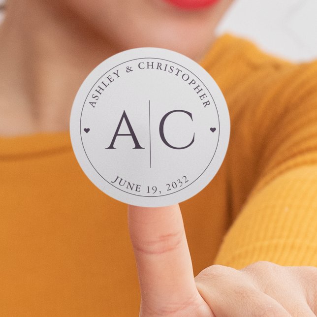 Adesivo Redondo Casamento Púrpura Escuro Elegante Moderno (Criador carregado)