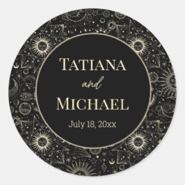 Adesivo Redondo casamento quic do ouro negro místico moderno