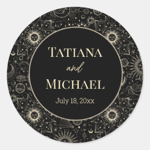Adesivo Redondo casamento quic do ouro negro místico moderno