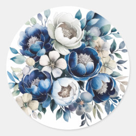 Adesivo Redondo Casamento Real Azul e Silver Glittery Peony