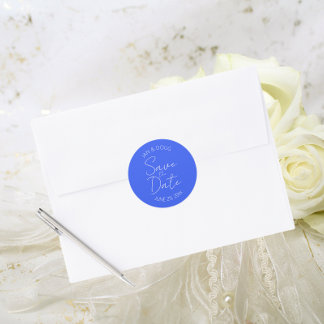 Adesivo Redondo Casamento Real Azul Estilizado Salvar a Data