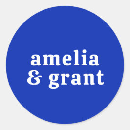 Adesivo Redondo Casamento Real Azul Moderno Retro Font