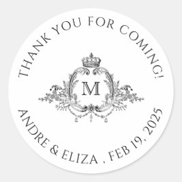 Adesivo Redondo Casamento Real Crest Elegante Wreath Monograma