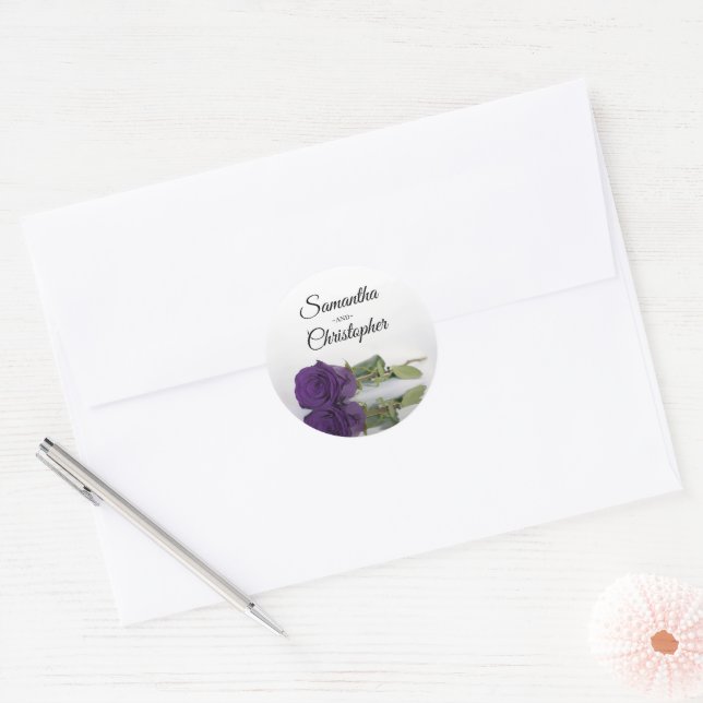 Adesivo Redondo Casamento Real de Rosa Roxo Espelhado Elegante (Envelope)