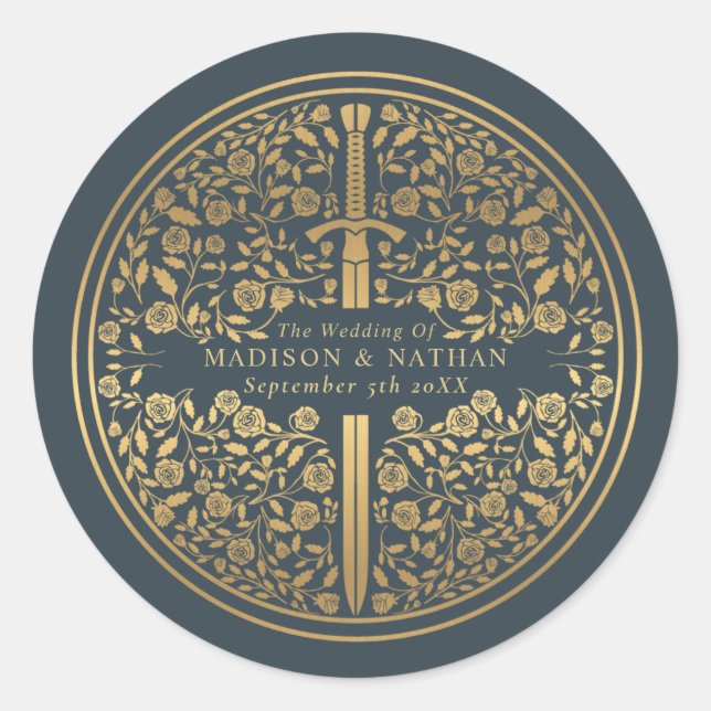 Adesivo Redondo Casamento Real Medieval da cinza (Frente)