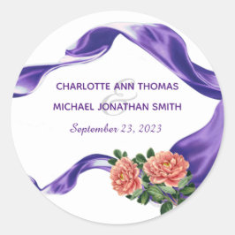 Adesivo Redondo Casamento Real Roxo e Floral