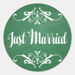 Adesivo Redondo Casamento Recém-Casados Quadro Negro Giz Verde Vin