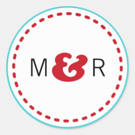 Adesivo Redondo Casamento Red e Aqua Chevron & Lovebird Modern