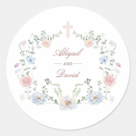 Adesivo Redondo Casamento Religioso de Moldura Floral Elegante
