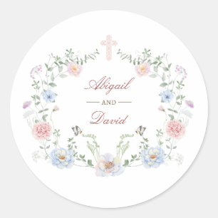 Adesivo Redondo Casamento Religioso de Moldura Floral Elegante