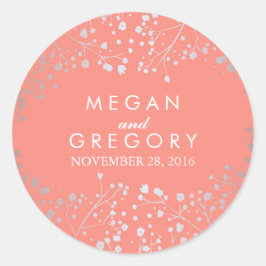 Adesivo Redondo Casamento Respiratório de Silver e Coral Baby