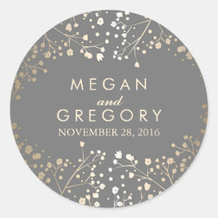 Adesivo Redondo Casamento Respiratório do Bebê do Gold Foil