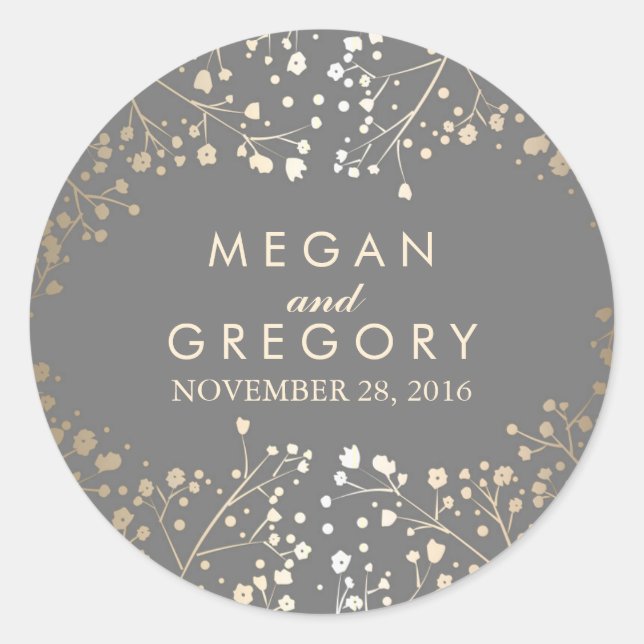 Adesivo Redondo Casamento Respiratório do Bebê do Gold Foil (Frente)