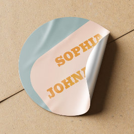 Adesivo Redondo Casamento retrô dos anos 70 groovy azul laranja em