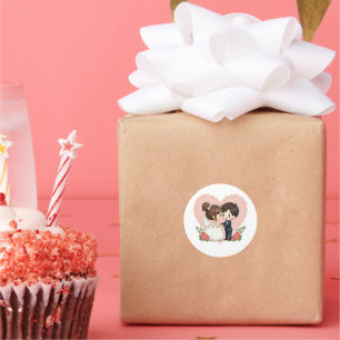 Adesivo Redondo Casamento Retroativo Romântico de Kawaii - Arte de