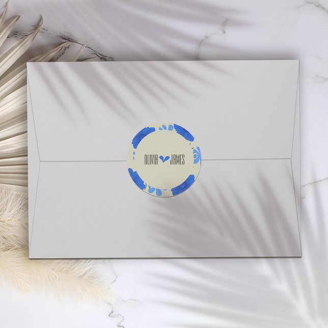 Adesivo Redondo Casamento Romântico Azul Floral (Criador carregado)
