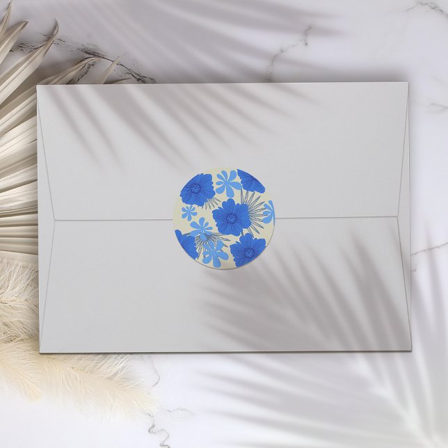 Adesivo Redondo Casamento Romântico Azul Floral (Criador carregado)