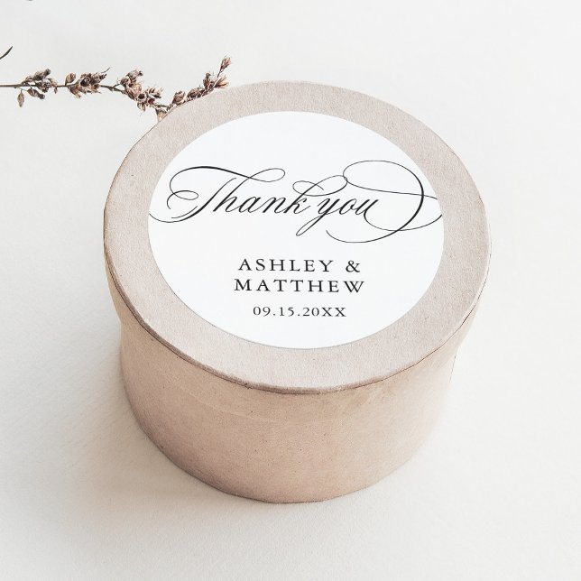 Adesivo Redondo Casamento Romântico da Caligrafia Suave Obrigado (Criador carregado)