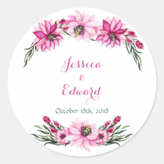 Adesivo Redondo Casamento Romântico das Flores Rosa