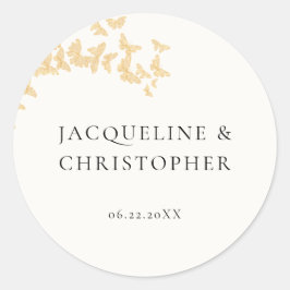 Adesivo Redondo Casamento Romântico de Borboletas Douradas de Mode