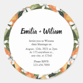 Adesivo Redondo Casamento Romântico de Laranjas Citrinas