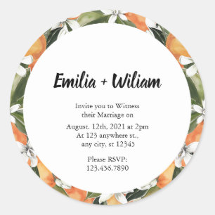 Adesivo Redondo Casamento Romântico de Laranjas Citrinas