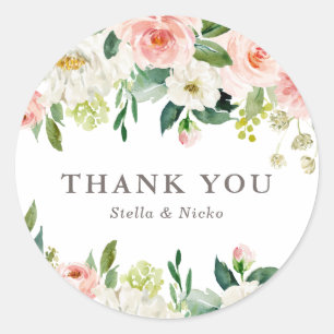 Adesivo Redondo Casamento Romântico de Primavera de Watercolor Blo