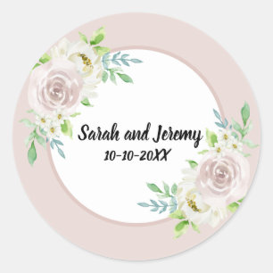Adesivo Redondo Casamento Romântico de Rosa de Mola Floral Moluva