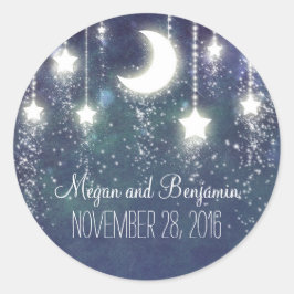 Adesivo Redondo casamento romântico entre lua e estrelas
