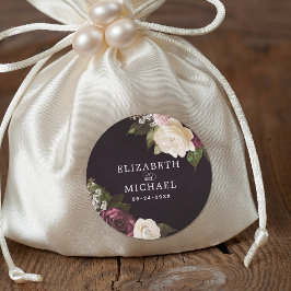Adesivo Redondo Casamento Romântico Floral Negro