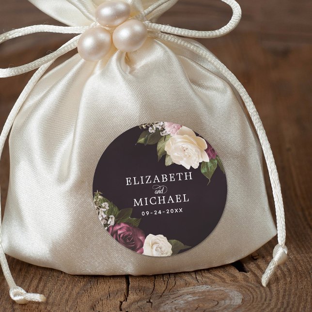 Adesivo Redondo Casamento Romântico Floral Negro (Criador carregado)