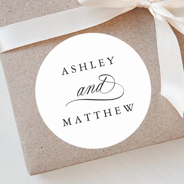 Adesivo Redondo Casamento romântico por caligrafia (Criador carregado)