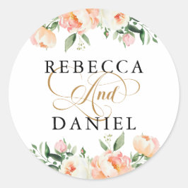 Adesivo Redondo Casamento Romântico por País Floral de Peões Rosa-