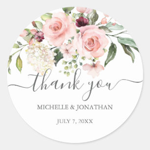 Adesivo Redondo Casamento Romântico Rosas Obrigado Pelos Stickers