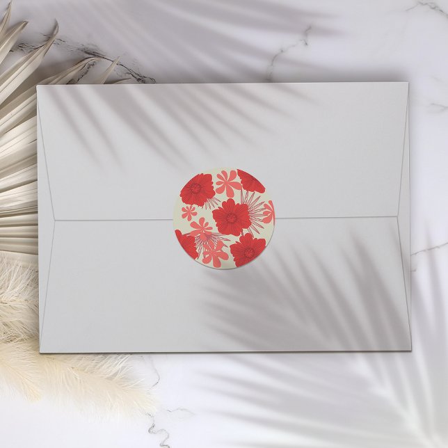 Adesivo Redondo Casamento Romântico Vermelho Floral (Criador carregado)
