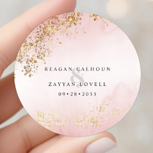 Adesivo Redondo Casamento Rosa Bege com Lascas de Ouro Luxo Modern