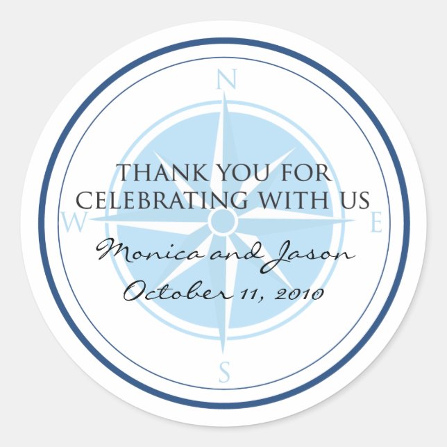 Adesivo Redondo Casamento Rosa de Compass Náutico Azul (Frente)