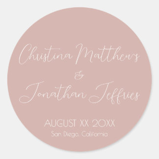 Adesivo Redondo Casamento Rosa Dusty Moderno e Elegante