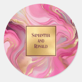 Adesivo Redondo Casamento rosa e Dourado marmoreado