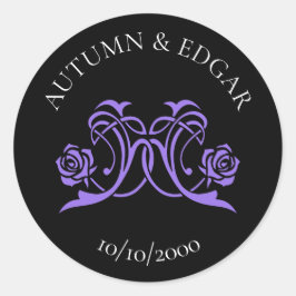 Adesivo Redondo Casamento Rosa Gótico Roxo Preto